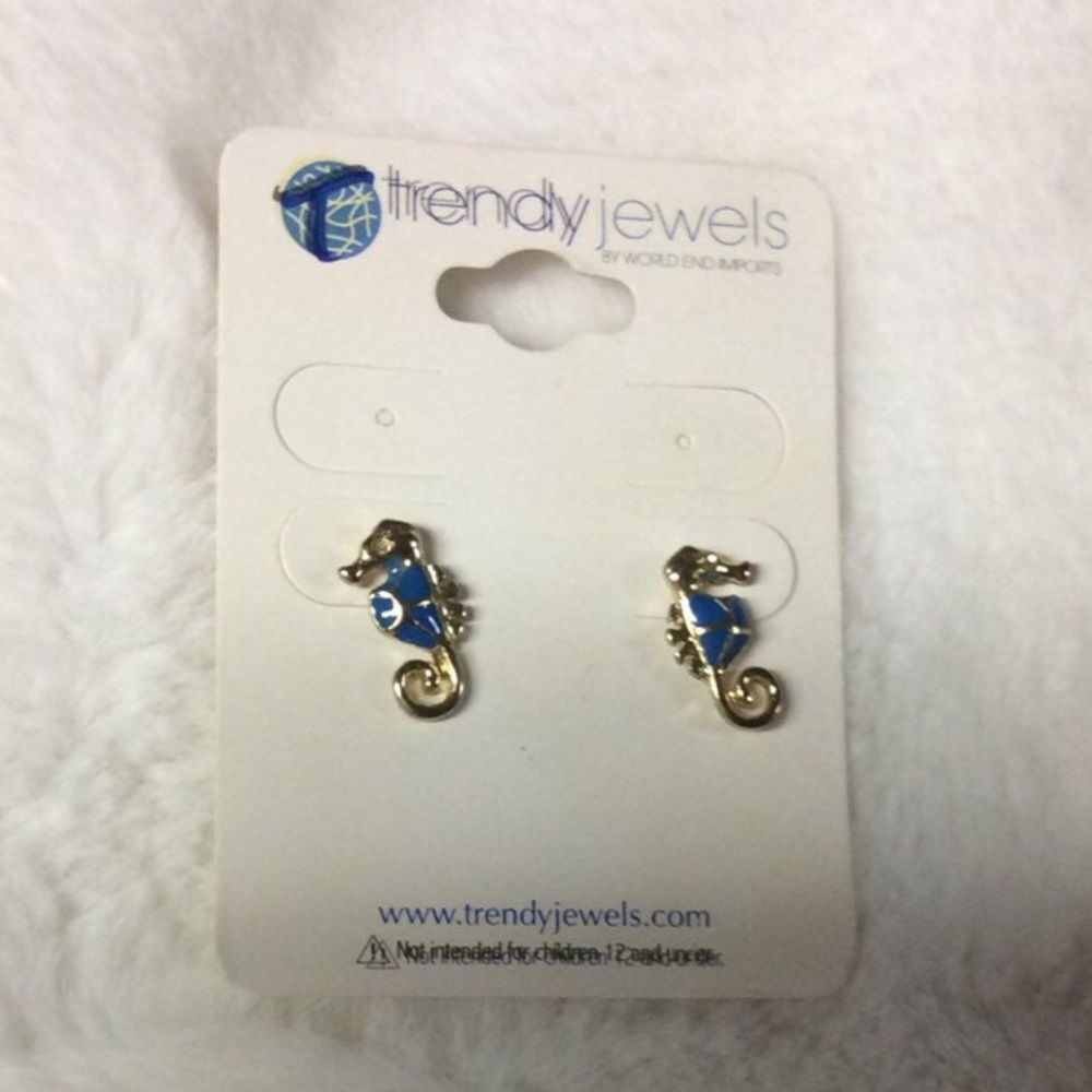 Trendy Jewels Seahorse Earrings Gold With Blue New